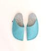 Turquoise blue and light gray wool felt slippers